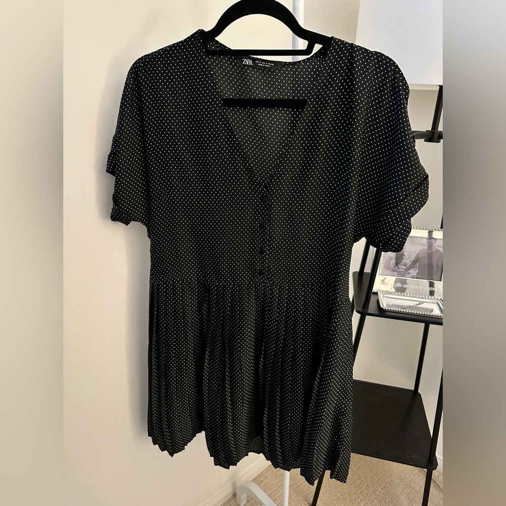 Zara Polka Dot Pleated Mini Dress